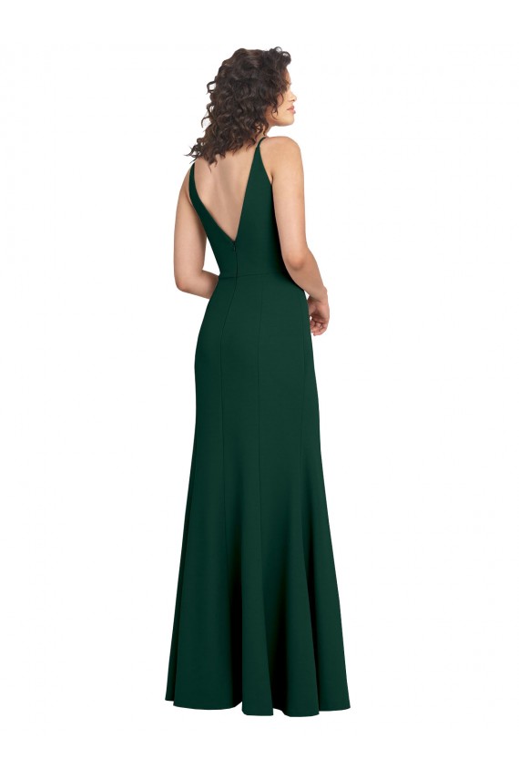 Buy Long Midnight Green Sleeveless A-Line V-Back Formal Gowns