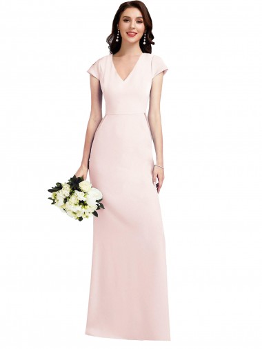 Buy Long Pink Cap Sleeves A-Line Formal Dress