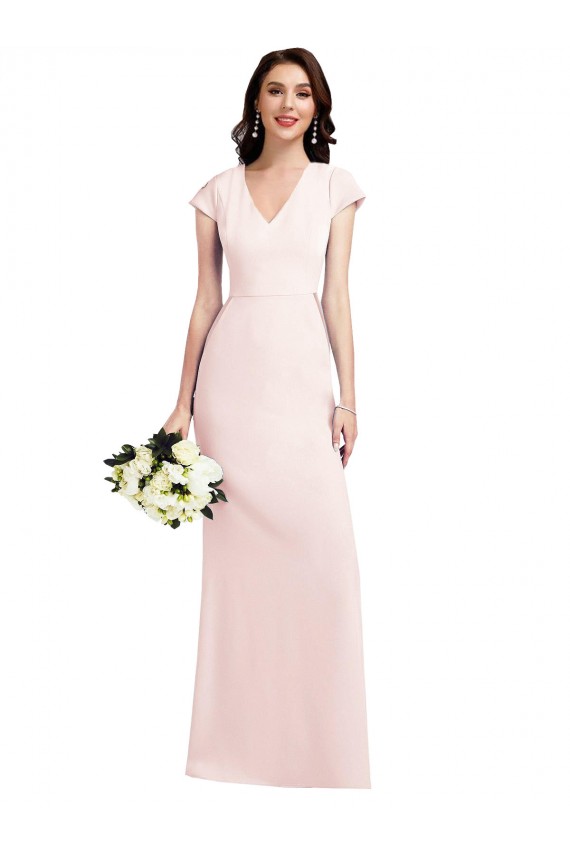 Buy Long Pink Cap Sleeves A-Line Formal Dress