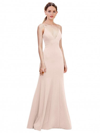 Buy Long Pink Sleeveless A-Line V-Back Formal Gowns