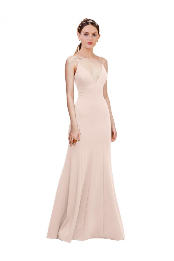 Buy Long Pink Sleeveless A-Line V-Back Formal Gowns