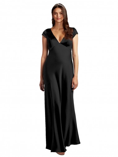 Buy Long Black Cap Sleeves A-Line Keyhole Back Formal Dress