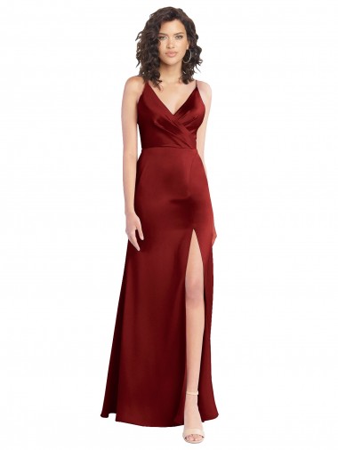 Buy Long Burgundy Sleeveless A-Line V-Back Formal Gowns