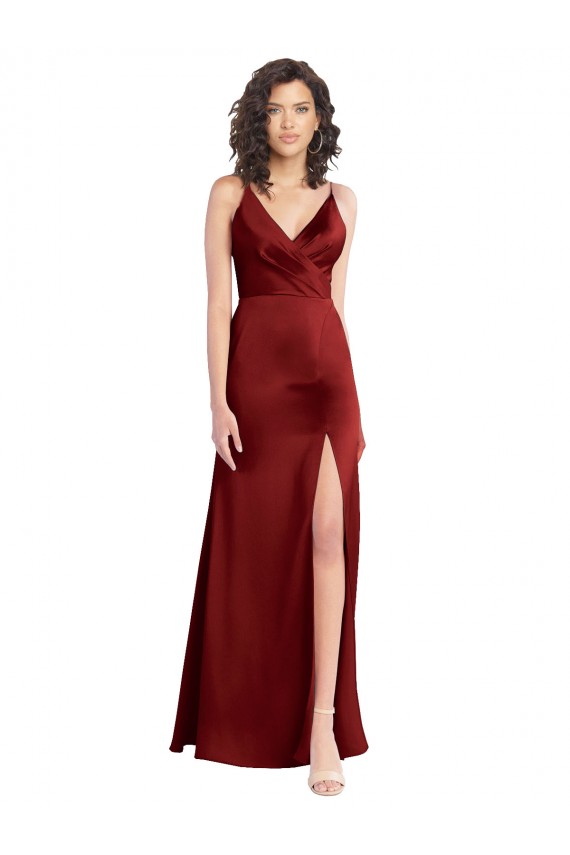 Buy Long Burgundy Sleeveless A-Line V-Back Formal Gowns