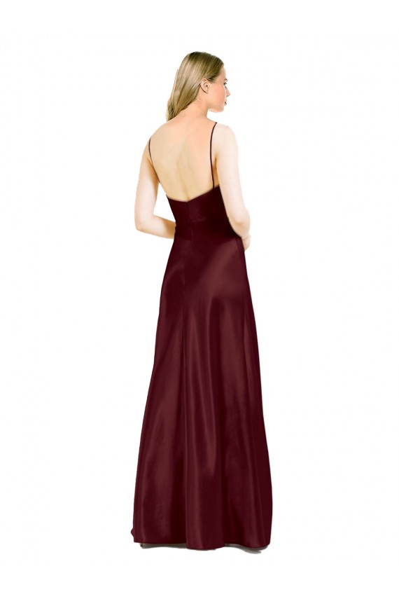 Buy Long Burgundy Gold Sleeveless A-Line Center Front Slit Formal Dress