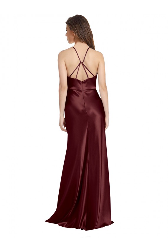 Buy Long Burgundy Gold Sleeveless A-Line Formal Dress