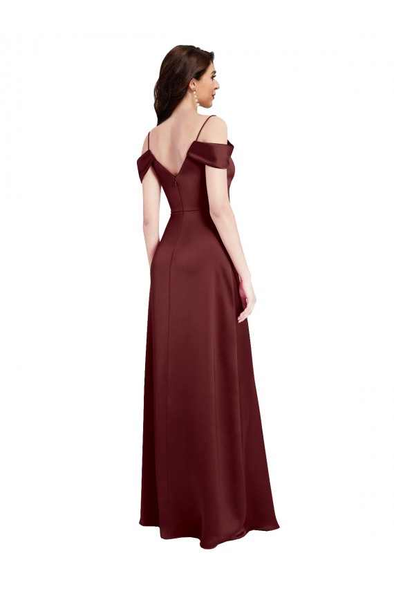 Buy Long Burgundy Gold Sleeveless A-Line Side Slit Formal Dress