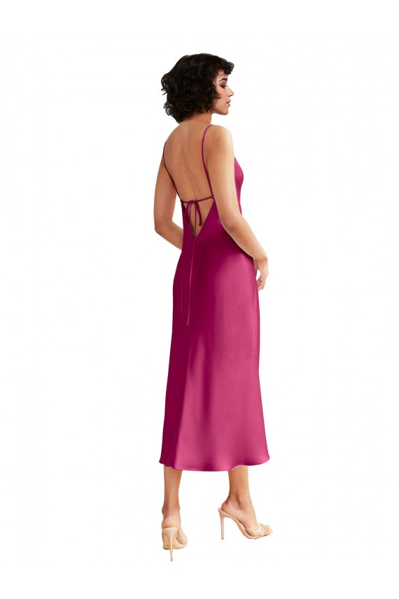 Buy Midi Length Fuchsia Sleeveless A-Line Low Back Formal Dress
