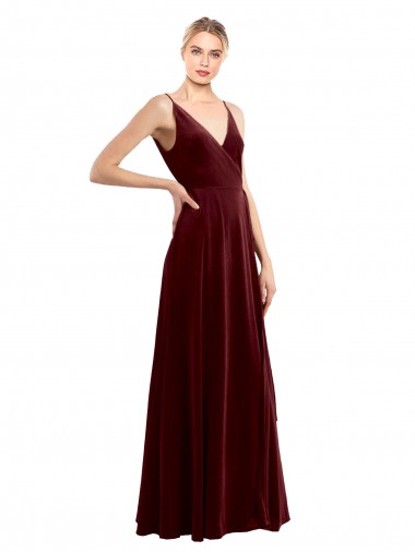 Buy Long Burgundy Sleeveless A-Line V-Back Formal Dress