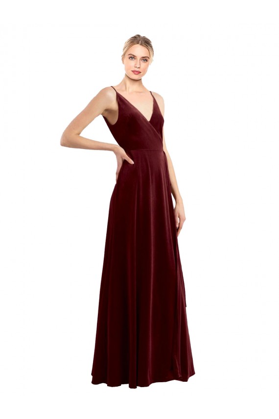 Buy Long Burgundy Sleeveless A-Line V-Back Formal Dress