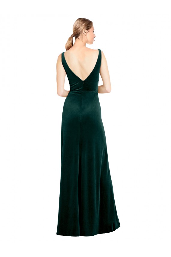 Buy Long Dark Green Sleeveless A-Line V-Back Black Tie Formal Dress