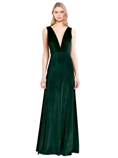 Buy Long Dark Green Sleeveless A-Line V-Back Formal Dresses