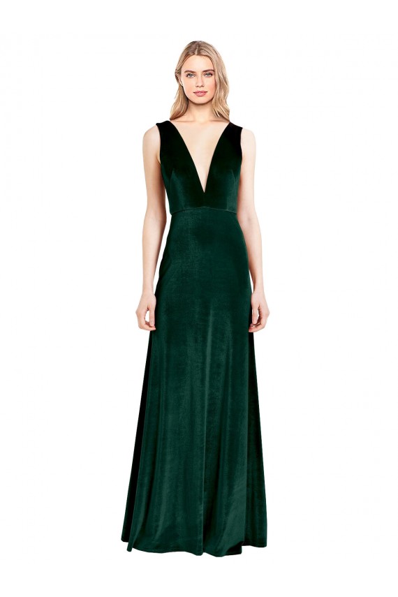 Buy Long Dark Green Sleeveless A-Line V-Back Formal Dresses