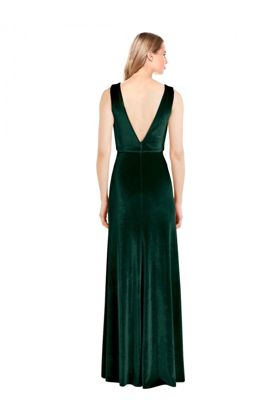 Buy Long Dark Green Sleeveless A-Line V-Back Formal Dresses
