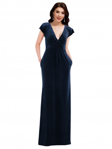 Buy Long Dark Navy Flutter Sleeves A-Line Formal Dress
