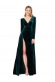 Buy Sweep Train Dark Green Long Sleeves A-Line Black Tie Formal Dress