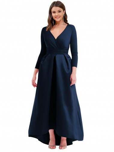 Buy Long Dark Navy Long Sleeves Ball Dress High Low Plus Size Formal Dress