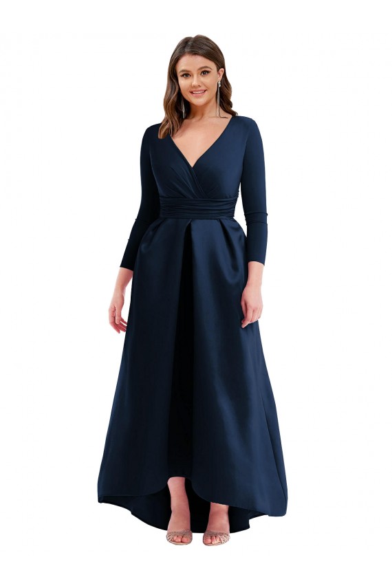 Buy Long Dark Navy Long Sleeves Ball Dress High Low Plus Size Formal Dress