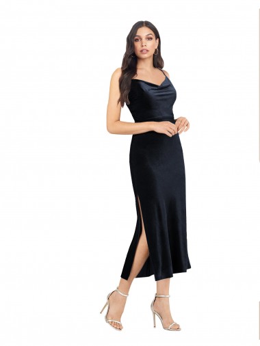 Buy Midi Length Dark Navy Sleeveless Column Low Back Formal Dress