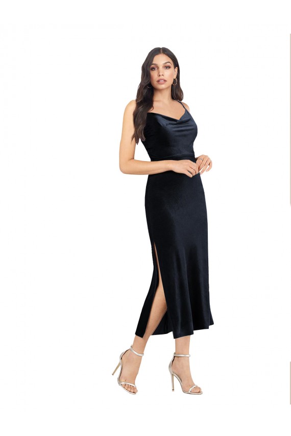 Buy Midi Length Dark Navy Sleeveless Column Low Back Formal Dress