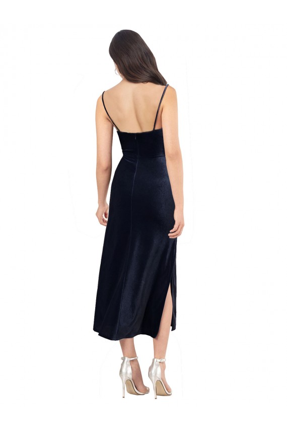 Buy Midi Length Dark Navy Sleeveless Column Low Back Formal Dress
