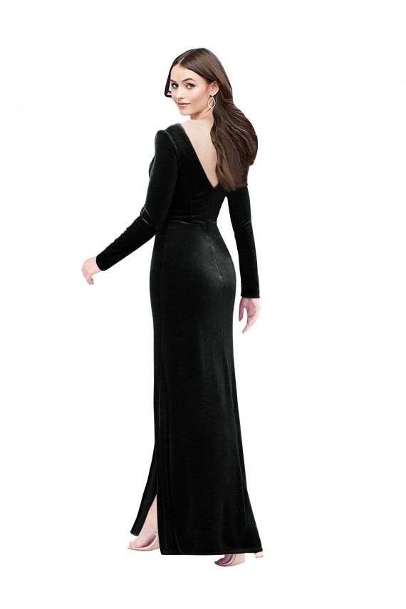 Buy Long Black Long Sleeves Column V-Back Formal Dress