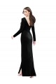 Buy Long Black Long Sleeves Column V-Back Formal Dress