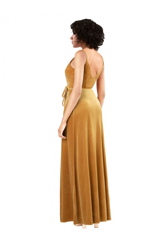 Buy Long Gold Sleeveless Column V-Back Black Tie Formal Dress