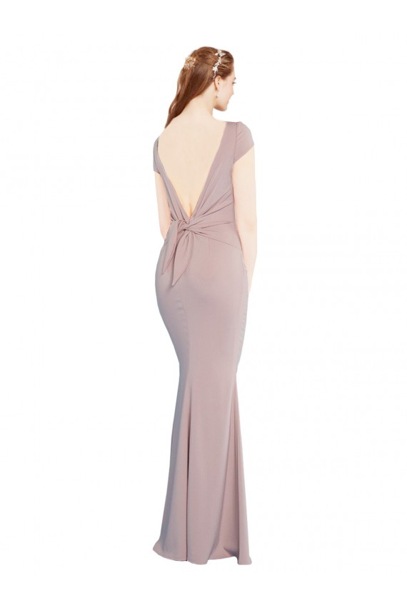 Buy Long Dusty Pink Cap Sleeves Mermaid Tie Back Formal Dress