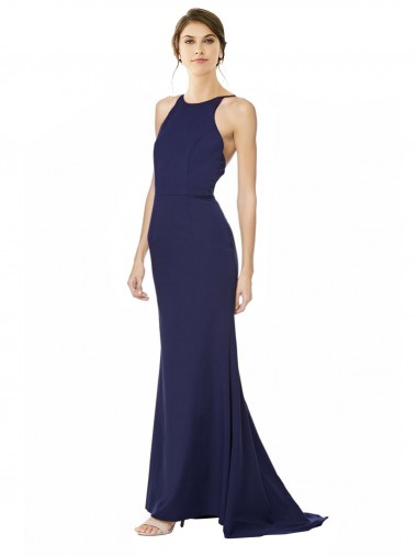 Buy Long Navy Blue Sleeveless Mermaid Open Back Formal Dress