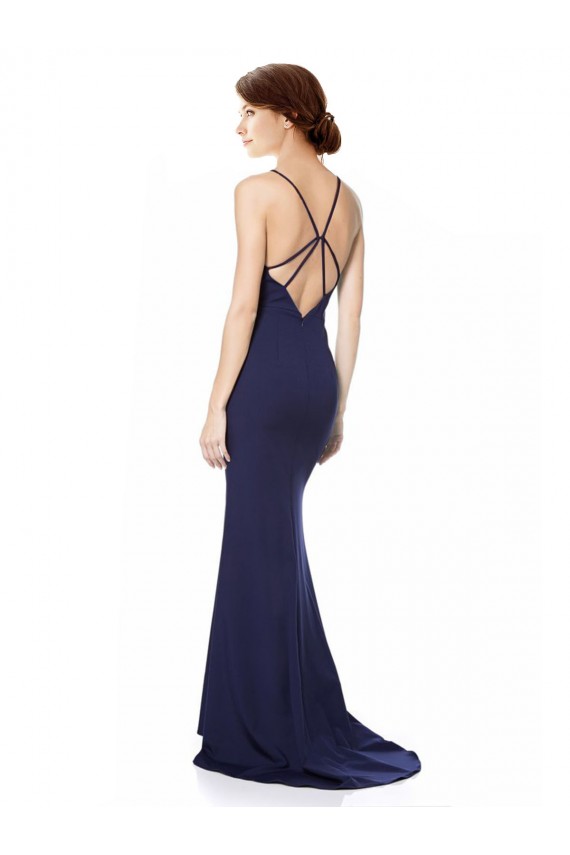 Buy Long Navy Blue Sleeveless Mermaid Open Back Formal Dress