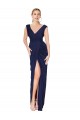 Buy Long Dark Navy Sleeveless Mermaid V-Back Front Slit Formal Dress