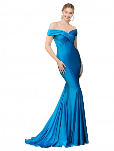 Buy Long Peacock Blue Sleeveless Mermaid Formal Dress