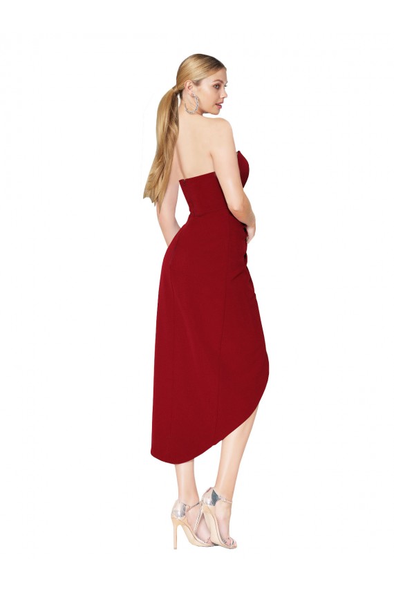 Buy Knee Length Burgundy Sleeveless Mermaid High Low Formal Dress