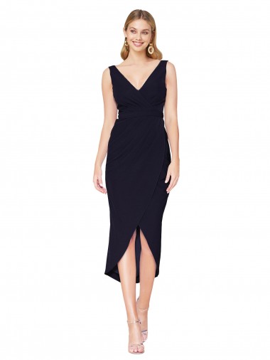 Buy Knee Length Dark Navy Sleeveless Mermaid High Low Formal Dress