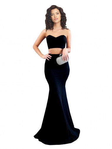 Buy Long Black Sleeveless Mermaid Low Back Stretch Crepe Formal Dress