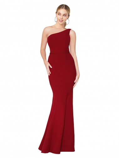 Buy Long Burgundy Sleeveless Mermaid Stretch Crepe Formal Dress