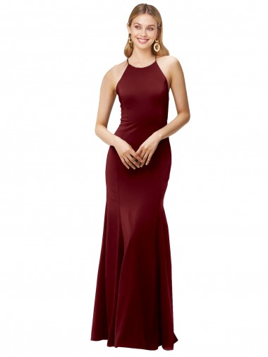Buy Long Burgundy Gold Sleeveless Mermaid Open Back Formal Dress