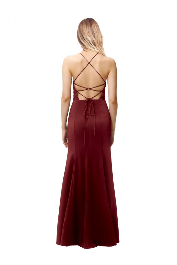 Buy Long Burgundy Gold Sleeveless Mermaid Open Back Formal Dress