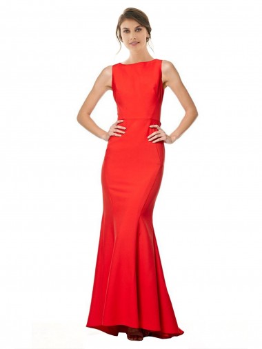 Buy Long Red Sleeveless Mermaid Open Back Stretch Crepe Formal Dress