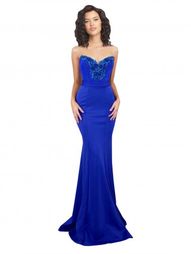 Buy Long Royal Blue Sleeveless Mermaid Low Back Formal Dress