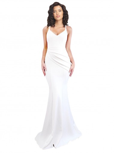 Buy Long White Sleeveless Mermaid Low Back Black Tie Formal Dress
