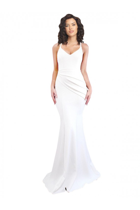 Buy Long White Sleeveless Mermaid Low Back Black Tie Formal Dress