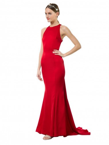 Buy Long Red Sleeveless Mermaid Open Back Formal Dress