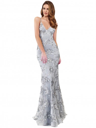 Buy Long Silver Sleeveless Mermaid Open Back Formal Dress