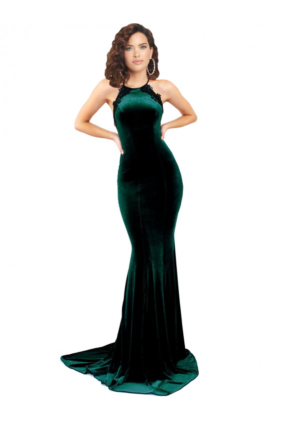 Buy Sweep Train Dark Green Sleeveless Mermaid Open Back Formal Dress