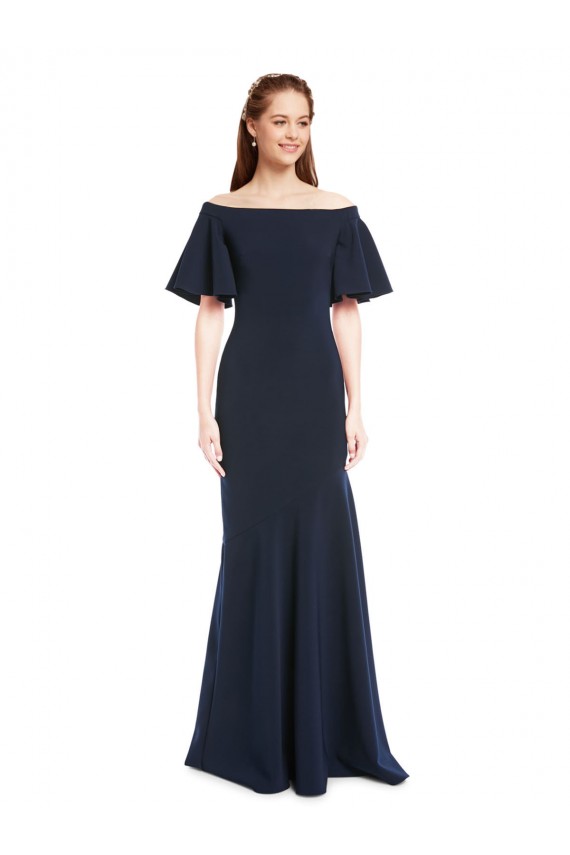 Buy Long Dark Navy Short Sleeves Mermaid Formal Dress