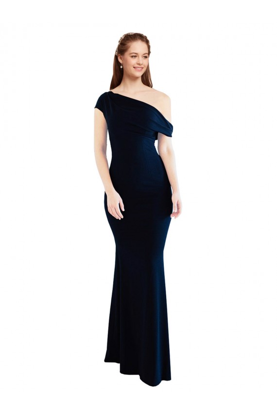 Buy Long Dark Navy Sleeveless Mermaid Stretch Crepe Formal Dress