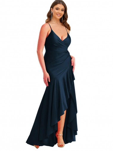 Buy Long Dark Navy Sleeveless Mermaid High Low Plus Size Formal Dress