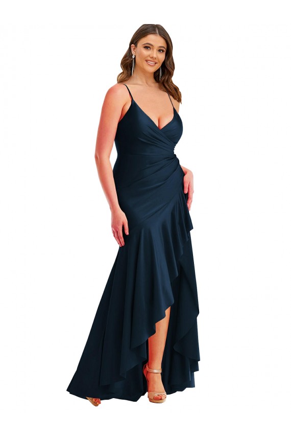 Buy Long Dark Navy Sleeveless Mermaid High Low Plus Size Formal Dress